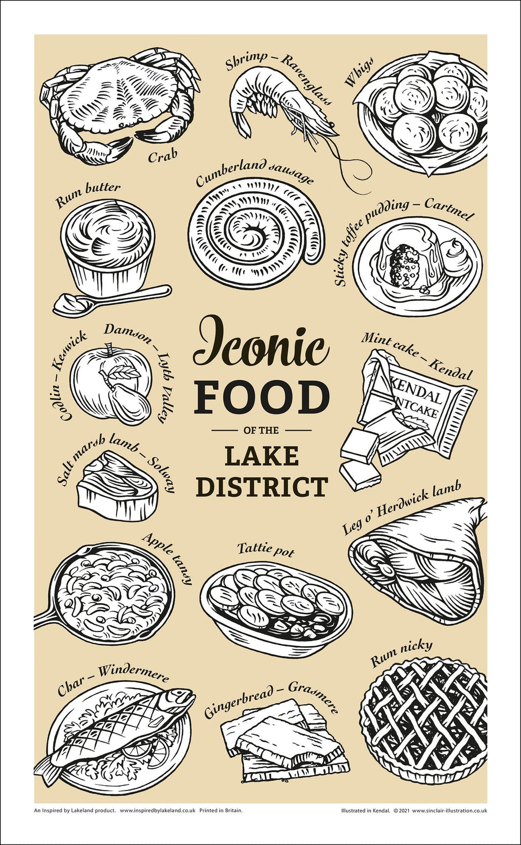 Iconic Foods of the Lake District Tea Towel