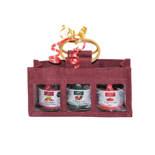 Hessian bags with Christmas Jars
